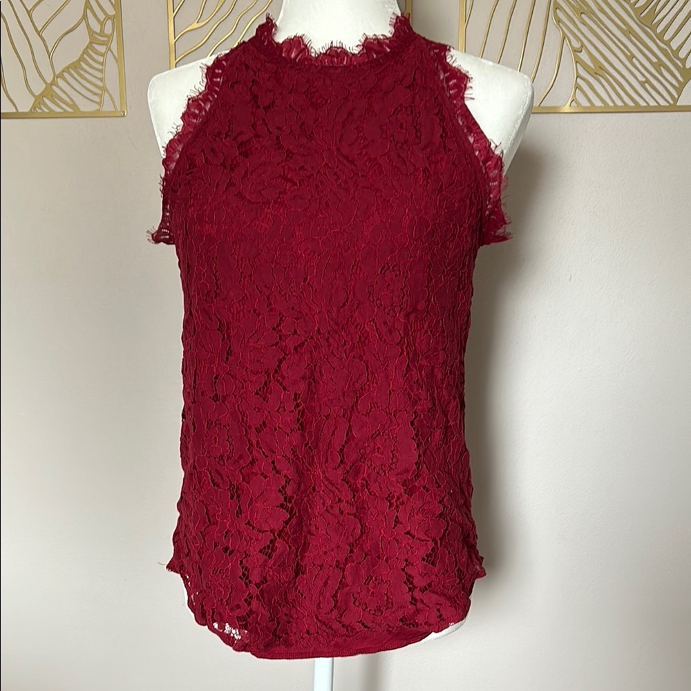 Red Lace Sleeveless Blouse